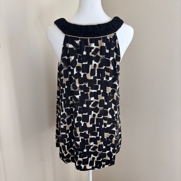 White House Black Market Scoop Neck Black Tan Blouse | Size Small - Picture 4 of 7